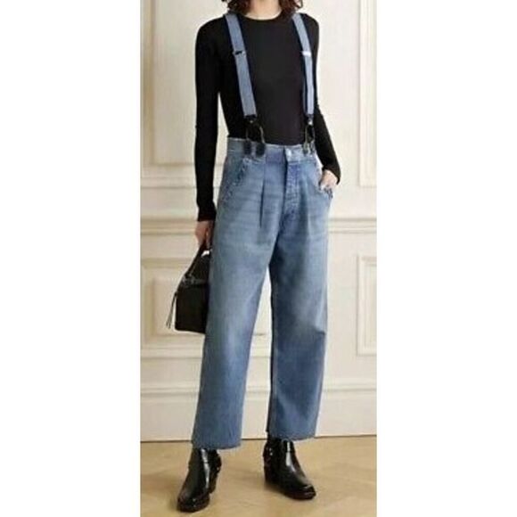 Re/done x Hikari Mori High-Rise Wide Leg Jeans with Braces in Blue Sz. 26 - Picture 1 of 14
